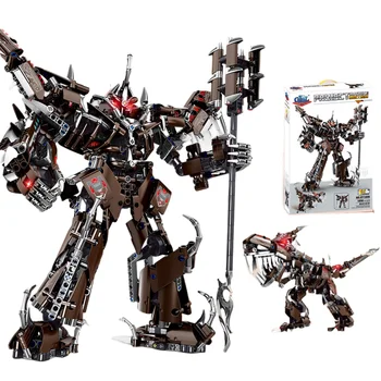 Tiranozaurs mecha pārveidots par robotu atdzist Kara Dievs samontēti modelis zēns izglītības samontēti celtniecības bloku rotaļlieta dāvana