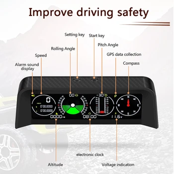 Head up Display Automašīnas Digitālā GPS Spidometrs Ar Inclinometer Sploe Mērītājs, Kompass, Augstuma Displejs Drošības Atgādināt HUD VISIEM Auto