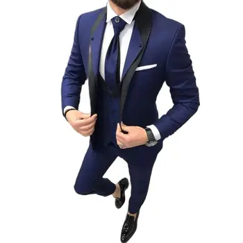 Pasūtījuma Uzvalks, Vīriešu Slim Fit 3 Gabalu Tumši Zila Kāzu Līgavainis Bleizeri Tuxedos Groomsmen Puse Kleita Valkāt Uzvalku, lai Cilvēks Kostīms