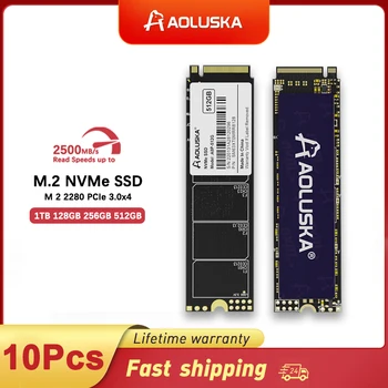 AOLUSKA 10Pcs 128GB 256 GB SSD M2 NVMe Cietvielu Disks 1 TB 512 GB Cietā Diska, 2 M 2280 PCIe 3.0*4 Iekšējā HDD Notebook PC Desktop