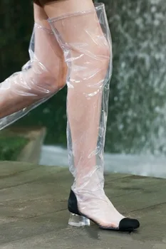 Jaunākās Sieviešu Caurspīdīga PVC Raibs kājām Virs ceļgala Zābaki Kristāla Chunky Augstiem Papēžiem Skatuves Bruņinieks Augšstilba Augstu Ilgi Botas