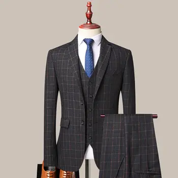 Jaunu 2023(Žakete + Veste + Bikses) Vīriešu Modes Pelēkā Biznesa Slim Gadījuma Groomsmen Apģērbs Elegants Formālu Uzvalku 3 Gabalu Komplekti