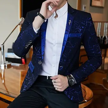 Vīriešu Luksus Žakarda Drukāt Uzvalks Jaka Fashion Biznesa Gadījuma Posmā Puse pieguļoša Žakete Oficiālu Kāzu Uzvalku Vīriešu Apģērbs