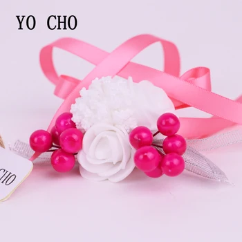 YO CHO Romantiska DIY Kāzu Ziedi Baltās Rozes Rozā Pērle, Rožu Zīda Lentes Bridesmiad Māsas Puses, Ziedi, Svētku Dekori