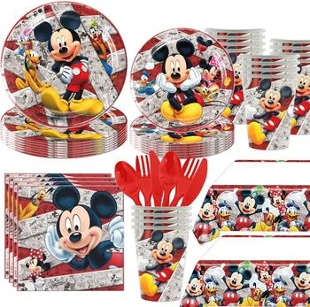 Mickey Mouse Dzimšanas Dienas Svinības Rotājumi Plāksnes, Baloni, Vienreizējās Lietošanas Galda Piederumi Bērnu Dušas Piederumi Pielāgojams Fons