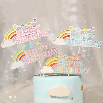Varavīksnes Kūka Topper Happy Birthday Cake Decoration Bērniem, Meitenēm Zvaigžņu Mākonis Mēness Cupcake Toppers Bērnu Duša Puse DIY Cepšanas Dekori
