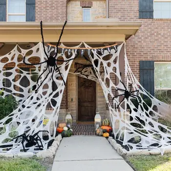 Viegli pakārt Zirnekļa tīkls, Apdares Spooky Diy Halloween Dekoru Vienreizēji Elastīgs Spider Web Komplekti Āra Dārza Haunted House