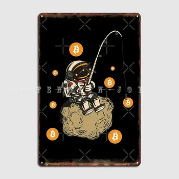 Bitcoin Btc Astronauts Kriptogrāfijas Blockchain Uz Mēness, Kad Lambo Metāla Zīmju Garāžas Apdare, Garāža Kluba Skārda Parakstīt Plakātu