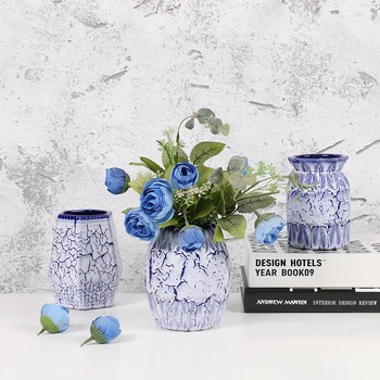 MUZITY Keramikas Vāze Radošās Dizaina Ledus Plaisa Zilā Vāze Mājas Apdare Žāvētu Ziedu Vāze
