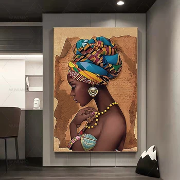 Āfrikas Mākslas Meitene Portrets Plakāti un Izdrukas Sienas Mākslas Audekls Gleznošanai Priekšstatu par Mūsdienu Dzīves Telpā, Mājas Dekoru