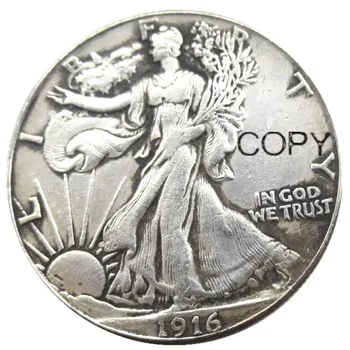 MUMS 1916 PSD Pastaigas Liberty Pusē Dolāra Sudraba Pārklājumu Kopēt Monētas