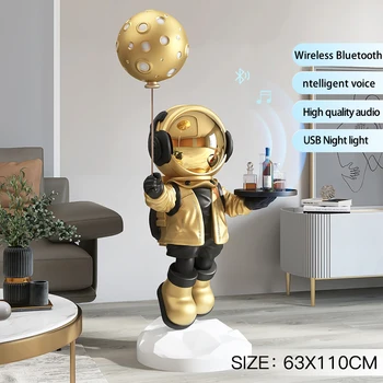 Dzīvojamo Istabu Grīdas Apdare Astronauts Mākslas Statuja Modes Skulptūru Ziemeļvalstu Mājas Piederumi Ar Paplāti Bezvadu Bluetooth Skaļruni