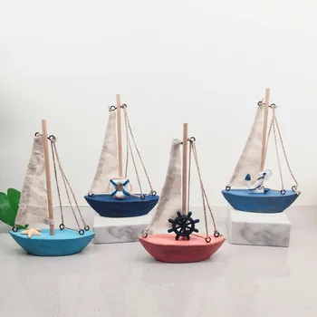 Vidusjūras Stila Retro Krāsu Petit Bateau Koka Audekls Kuģa Modelis Rotājumi Radošo Mājas Apdare Amatniecības Kawaii Piederumi