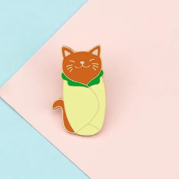 Kawaii Dzīvnieku izcelsmes Pārtikas Emaljas Atloks Pin Pasūtījuma Jautri Roll Kaķis Piespraudes Žetons par Cepuri Drēbes Mugursoma Cartoon Aksesuāri, Rotaslietas Bērniem