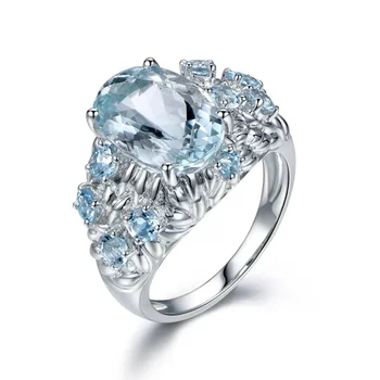 Modes 925 sudraba gredzens zila akmens topāzs pirksta gredzenu retro gredzenu sieviešu un vīriešu kāzu aksesuāri