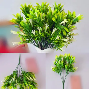 10X mākslīgo ziedu augi Morning glory ziedi, zaļas plastmasas augu viltus lapas, dārza mājas, viesnīcas, biroja dekori