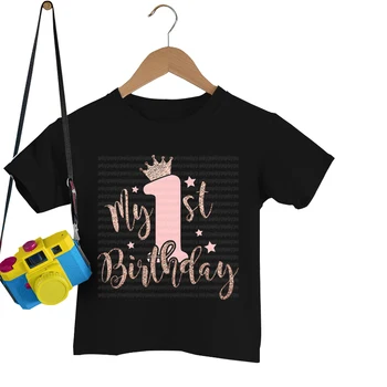 Mans 1. Dzimšanas dienu Vainagu Drukāt Tshirt Bērniem Vasarā Īsām Piedurknēm Meitene, T Kreklu, uz Smieklīgi Dzimšanas dienas svinības Topi, t-veida Modes Dzimšanas dienu T-krekls