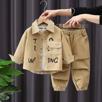 Pavasara Rudens Bērnu Zēniem korejas Drēbes Uzvalku Apģērbs Komplekti Bērnu Zēniem Krekli+ Bikses Komplektus 2 gab Bērnu Set 2 Līdz 8 Gadiem 2024. Gadam Jaunas