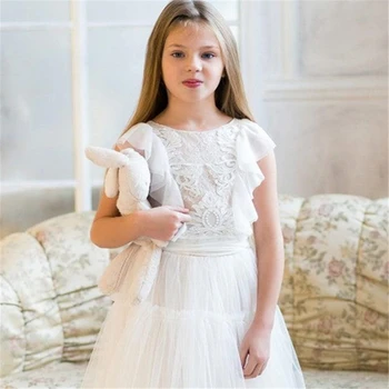 Modes Īsām piedurknēm Tilla Mežģīnes Drukāšanas Bērniem Pārsteigums Dzimšanas dienas dāvana Puķu Meitene Kleita Princese Bumbu Pirmās Komūnijas Kleitas