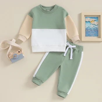 Toddler Baby Boy Fall Apģērbu ar garām Piedurknēm Kontrasta Krāsu Loose Fit Krekls Tops ar Biksēm Gudrs Jaundzimušo Clolthes