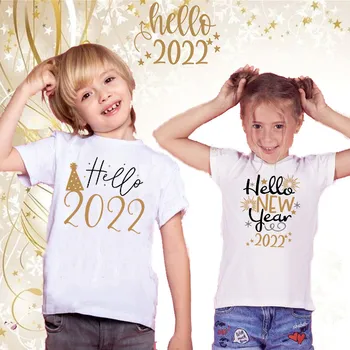 Sveiki 2022 Krekls Laimīgu Jauno Gadu Grupa T-Krekls Unisex T-Veida Topi, Zēns, Meitene Brīvdienu Izskatu Apģērbs, T Krekli Modes Bērni Tshirt Drēbes