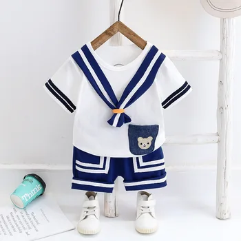 Vasaras Navy Stilā, kas Meiteņu un Zēnu Kokvilnas Apģērbs ar Īsām Piedurknēm T-krekls + Šorti par Toddler Bērniem, Bērnu Kostīmu Gudrs Uzvalks