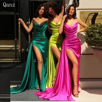 Qanz Sexy Strapless Sirēna, Vakara Kleitas, Augsti Sadalīt Balles Kleitas, Ilgu Vilcienu Dubaija Celebrity Kleitas Puse Kleitas 2023