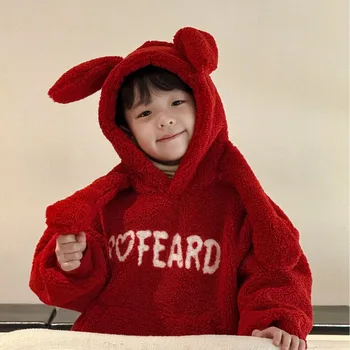 Bērnu Apģērbu Jaunā 2023 Rudens Ziemas Zēni Korejiešu Stilā, Pūkains Red Jaunu Modes Gadījuma Vienkārši Kids Siltā Bērniem Pelēkā Vārna