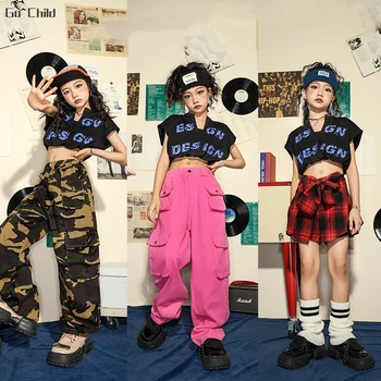 Meitenes Hip Hop Kultūru Top Maskēties Kravas Bikses Apģērbu Komplekti Bērniem Culotte Ielu Deju Svārki Bērnu Streetwear Pusaudžu Joggers Kostīms