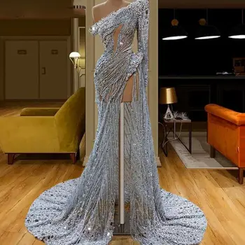 Luksusa Dubaija Sirēna Vakara Kleita Vienu Plecu Fāzēm Kristāla Formālās Drēbes, Sieviešu Kleitas Vestido de festa