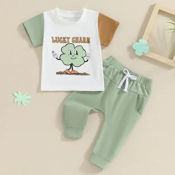 Toddler Bērnu Bikses Komplekti, Džemperi Sporta Krekls Bikses Shamrocks Zaļā Tracksuit Apģērbs Apģērbs