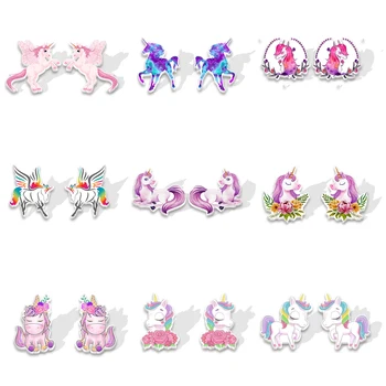 Akrila auskari unicorn dzīvnieku rakstzīmes dzīvnieku rakstzīmes karikatūra izdrukāt auskari dāmas dāvanu bērniem