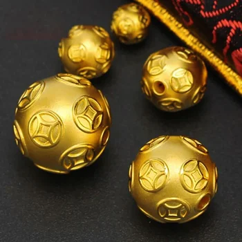 Nekustamā 24K Yellow Gold Pērlīšu 3D Grūti Zelts 999 Tīra Zelta, Zelta Naudu, Pērles, Vara Monētas Zelta Pērlīšu Laimīgs Naudas Pārskaitījumu Pērlītēm