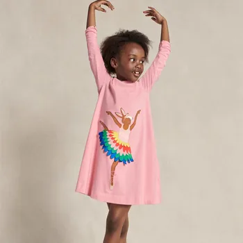 Lekt Metru Jaunas Ielidošanas Bērnu Meiteņu Kleitas Kabatas ar garām Piedurknēm Karikatūra Bērnu Drēbes Princess Meitenes Kostīms, Kleita