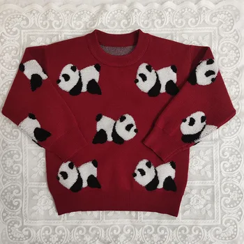 Bērniem Džemperi 2024 Jaunā Pavasara Zēni Meitenes Gudrs Panda Drukāt Adīt Džemperi Outwear