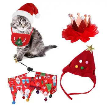 Ziemassvētku Kaķis Apģērbs Uzstādīt Kaķu Kostīmu Mājdzīvnieku Apģērbu, Suņu Apģērbs, 4 GAB Šalle Priekšautiņi Ziemassvētku Cepures Gudrs Kostīms, Uzvalks, Kaķiem Un