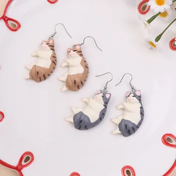 Smieklīgi Pelēks Pet Cat Piliens Auskari Radošo 3D Sveķu Dzīvnieku Leļļu Piederumi Roku darbs Rotaslietas Sieviešu Auskari Dāvanas Viņai