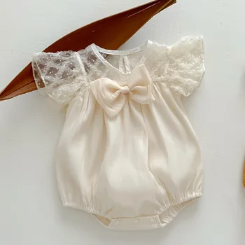 Summer Infant Baby Meitenes Bodysuits Lidot Piedurknēm Kokvilnas Mežģīņu Izšūšanas Baby Toddler Meitenes Jumpsuit Baby Meitene Apģērbs