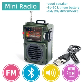Portatīvie Radio Mini Kabatas FM AM MW / SW WB Pilna Diapazona Uztvērējs, Mūzikas Atskaņotājs Atbalsta Bluetooth MP3 Spectrumlight TF-Card Baterijas
