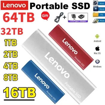 Lenovo 64TB Iekšējo Cieto Disku, USB 3.1 C Tips SSD 32TB 16TB Mini Cieto Disku, Lai Ultrabook Desktop PC Klēpjdatoru ar Mac, Windows