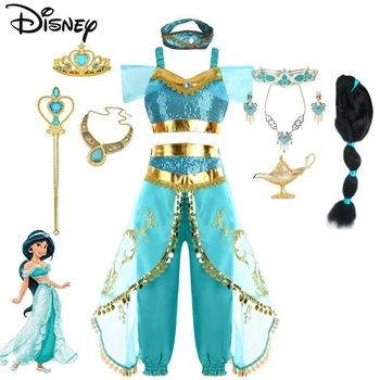 Disney Aladin un Burvju Lampu Jasmīns Princese Kleita Kawaii Puse Karnevāls Cosplay Aladdin Agic Lampas Meitenes Kostīms Parūka Komplekti