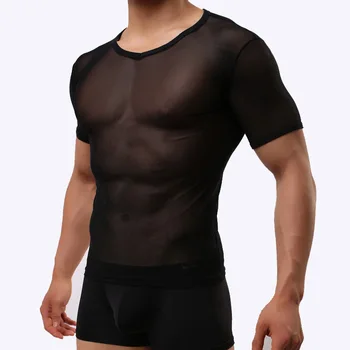 Vīriešu Seksīgi Caurspīdīga Sieta Īsām Piedurknēm T-krekls Vīriešu Elpojošs Sporta E670