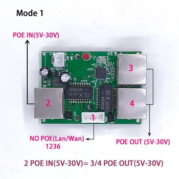 Reverse barošanas POE switch POE IN/OUT5V/12V/24V 75W/2=38.5 W 100mbps 802.3 45+78 - DC5V~30V tālsatiksmes sērija Spēkā POE