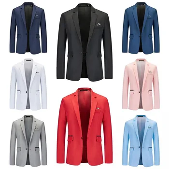 Vīriešu Uzvalks Jaka Modes Gadījuma Krāsu atbilstību Vienu Pogu Uzvalks