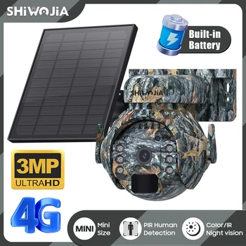 SHIWOJIA 3MP Saules Kameras 4G Sim WIFI Bezvadu tīkla Drošības Āra 360° Skatu Dzīvnieku Pārraudzības Kamuflāžas Krāsu Akumulatora PTZ Kameras
