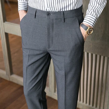 Britu Stila Vīriešu Pavasara Augstas Kvalitātes Gadījuma Vafeļu Biznesa Uzvalks Bikses/Vīriešu Slim Fit Modes Oficiālu Kleita Vai Bikses, 28-38