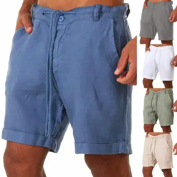 Jauns Vīriešu Kokvilnas Veļa Šorti Bikses Vīriešu Vasaras Elpojošs vienkrāsainu Vienkārši Vaļīgu Fitnesa Bikses Streetwear