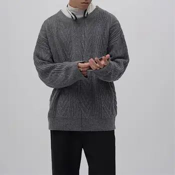 Trikotāžas Džemperis Vīriešiem Ar Garām Piedurknēm Apkakli Outwear Vīrietis O Kakla Vīriešu Džemperi Modes Zīmola Loose Fit Trikotāža Korejiešu Stilā, A84