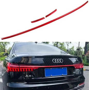 3Pcs/set ABS Black / Red, Izmantojot stumbrs Astes Audi A6 S6 C8 2019 2020 2021 Aizmugurējās Bagāžnieka Durvis Vāku Taillight Lampas Vāku Apdares