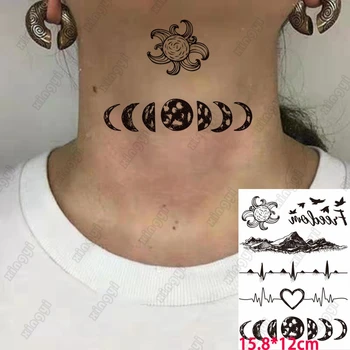 Tetovējumu Uzlīmes, Melnā Saule, Mēness Kalnu Acu Totem Ūdensnecaurlaidīgus Pagaidu Ūdens Nodošanu Viltus Flash Body Art Vīrietis Sieviete Bērni